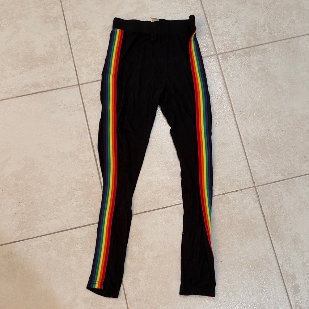 Kids Black Leggings with Rainbow Stripes